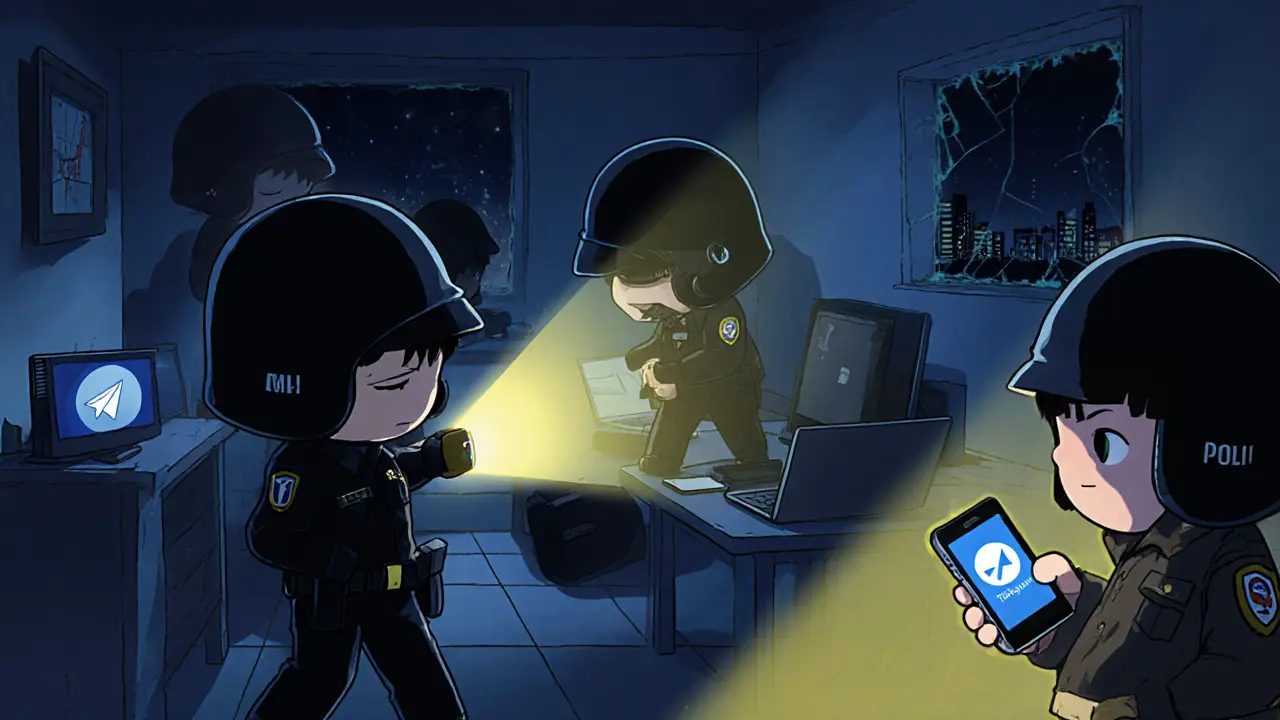 Chibi police raid a room with crypto hardware wallets and a trader&#039;s phone.