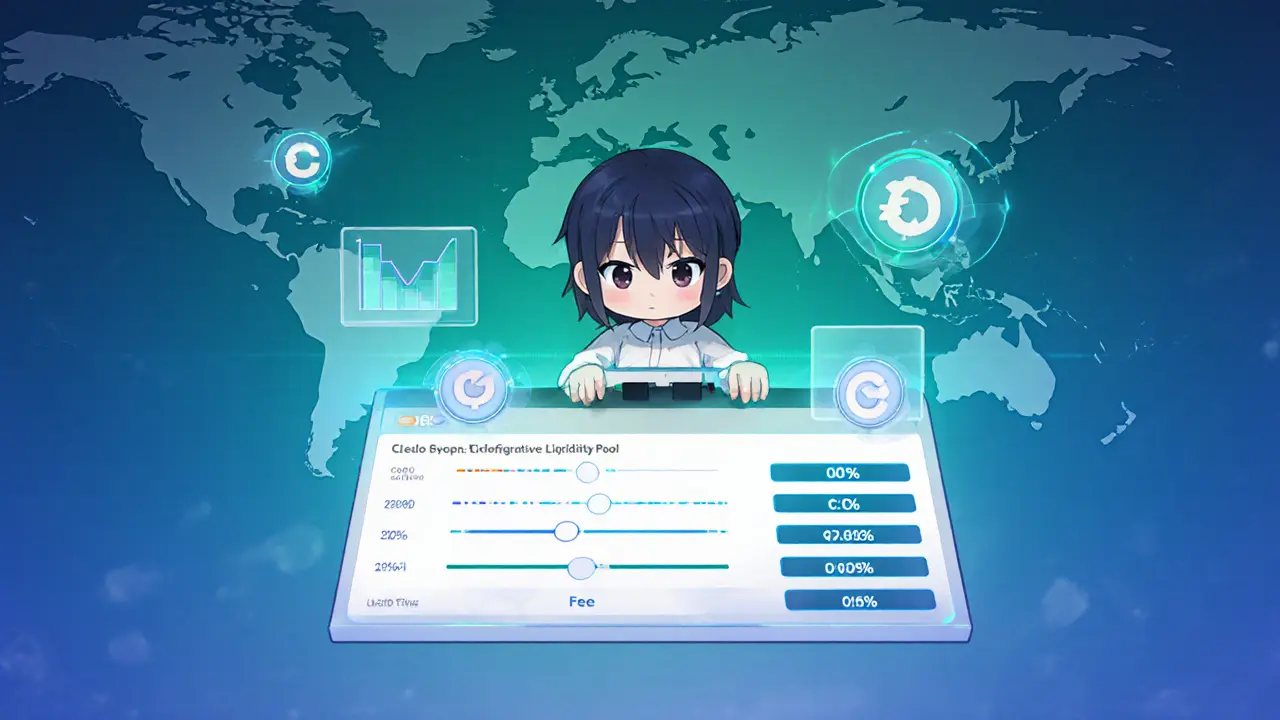 Chibi user setting price range and fee tier for a liquidity pool on Uniswap v3 (Celo).
