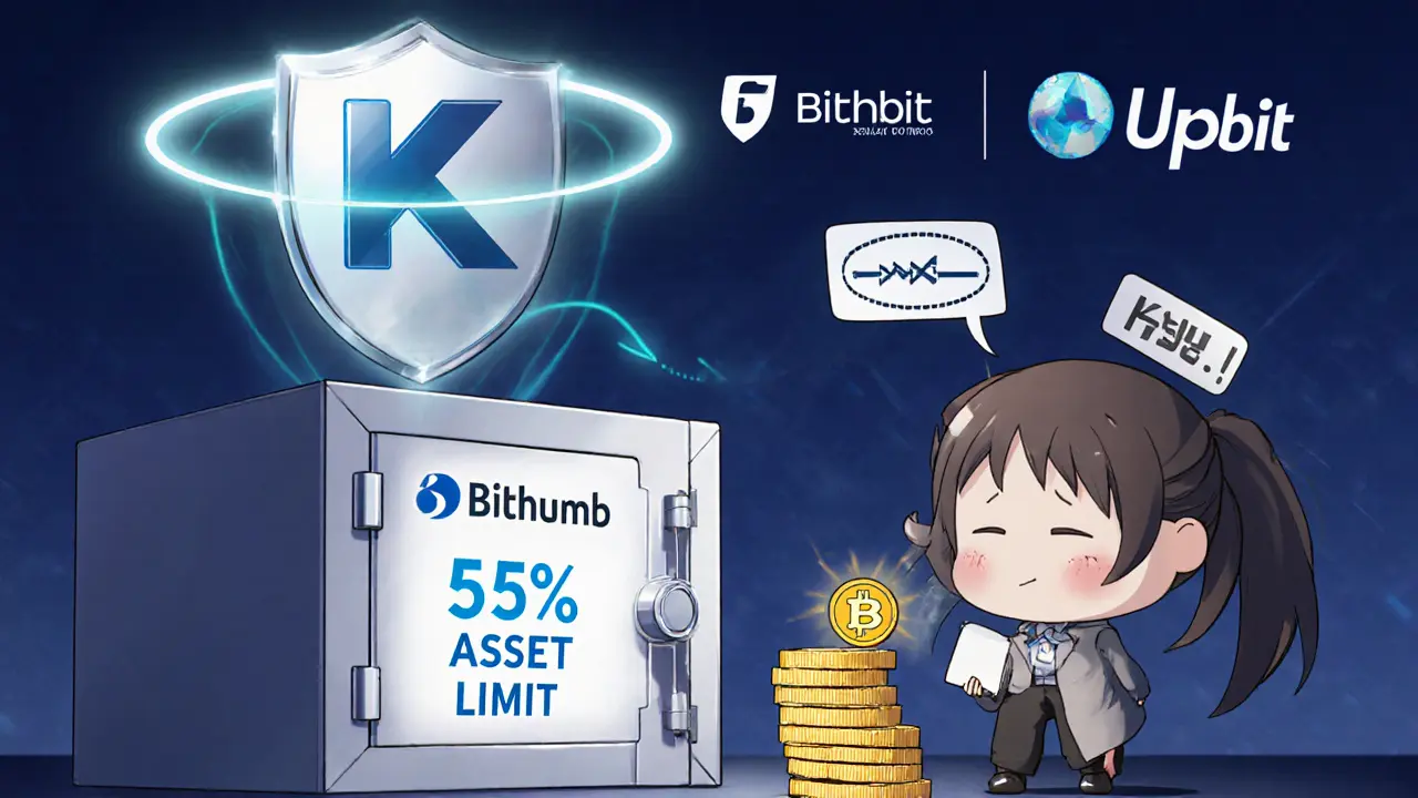 Corporate employee placing Bitcoin in vault under KISA security shield with exchange logos.