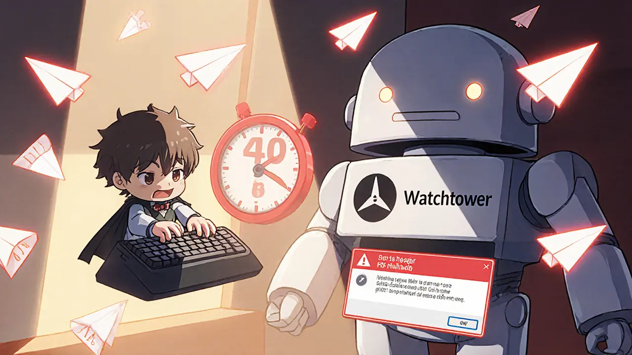 Tiny hero stops villain from cheating on a state channel with a watchtower robot.