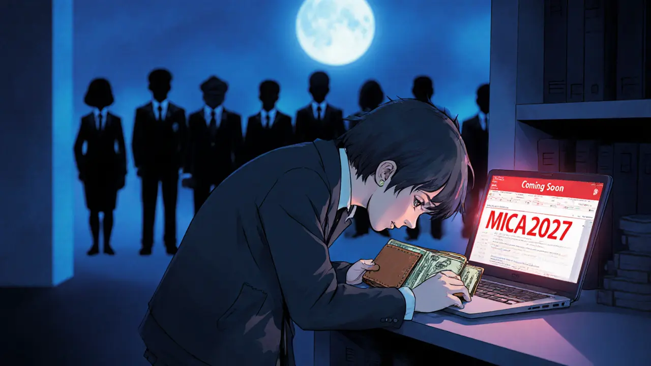 Trader hiding a cold wallet as shadowy regulators approach.