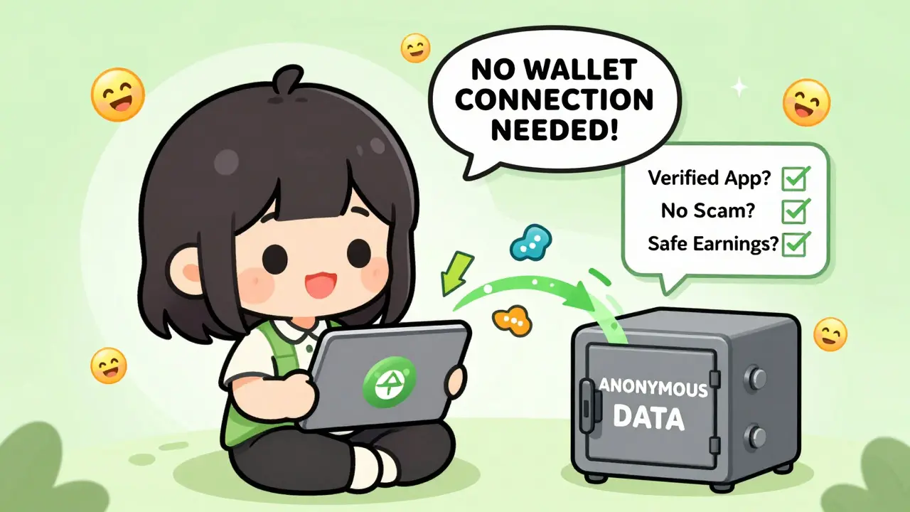 Chibi user earning safe BRY tokens via official app with no wallet connection needed.