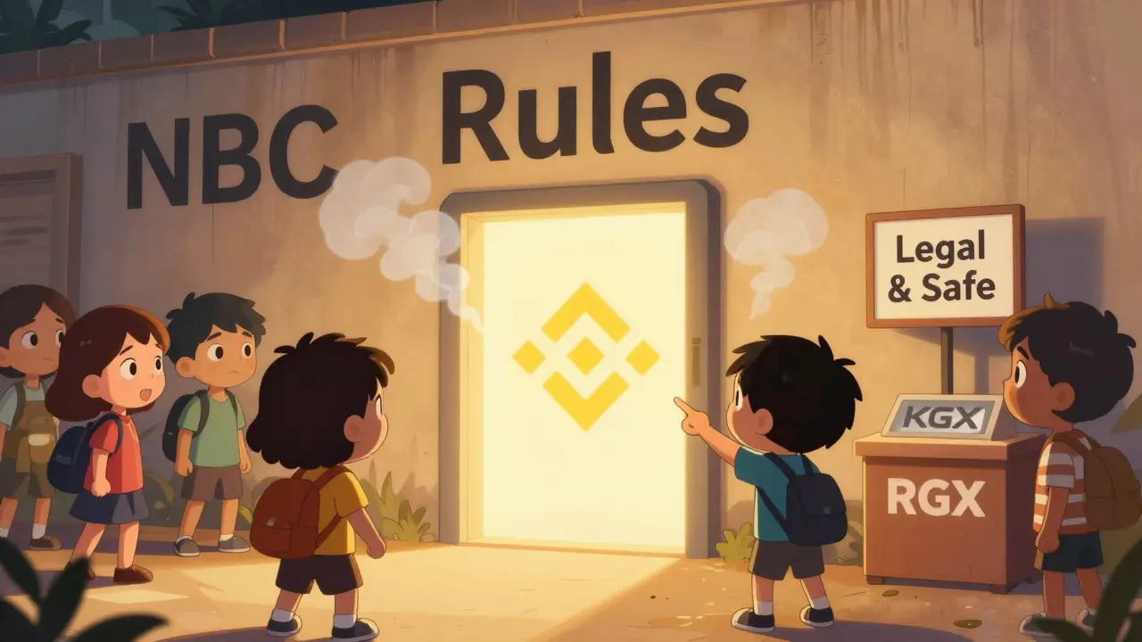 Kids sneaking past a NBC wall to use VPN for Binance, but one points to a legal exchange.
