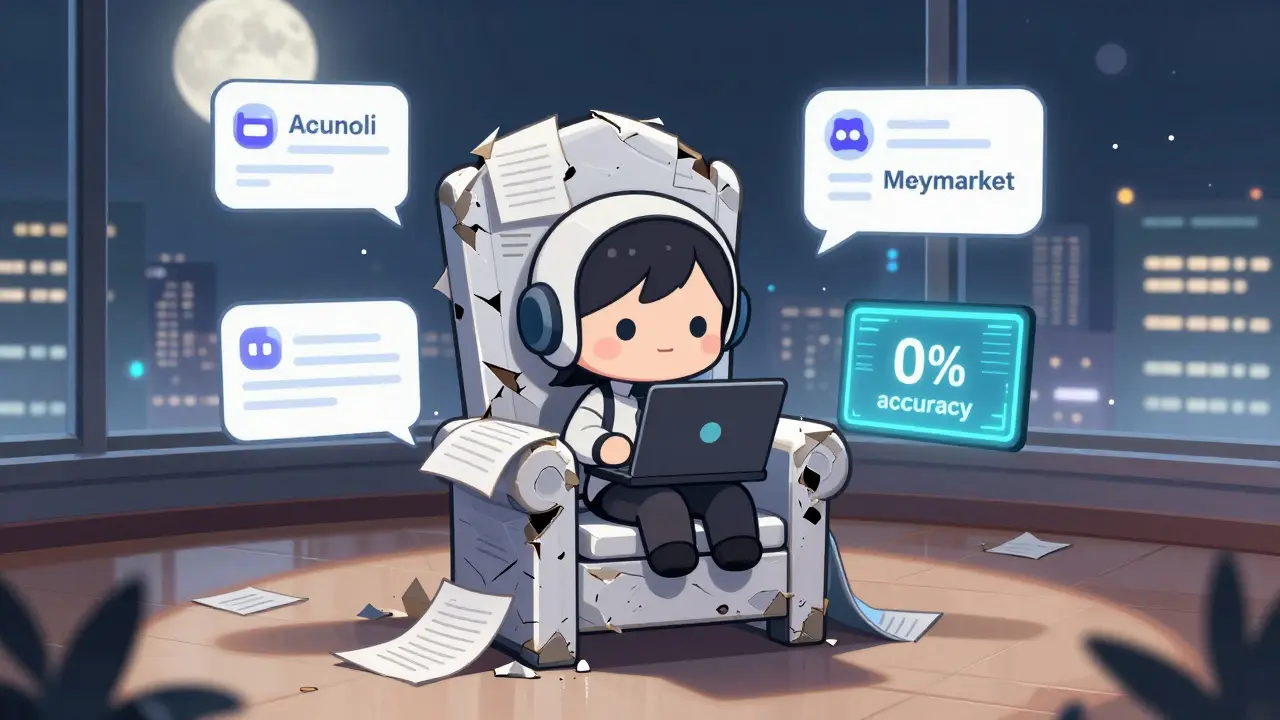 Lonely AI agent sitting on broken documentation, ignored while competitors thrive in the distance.