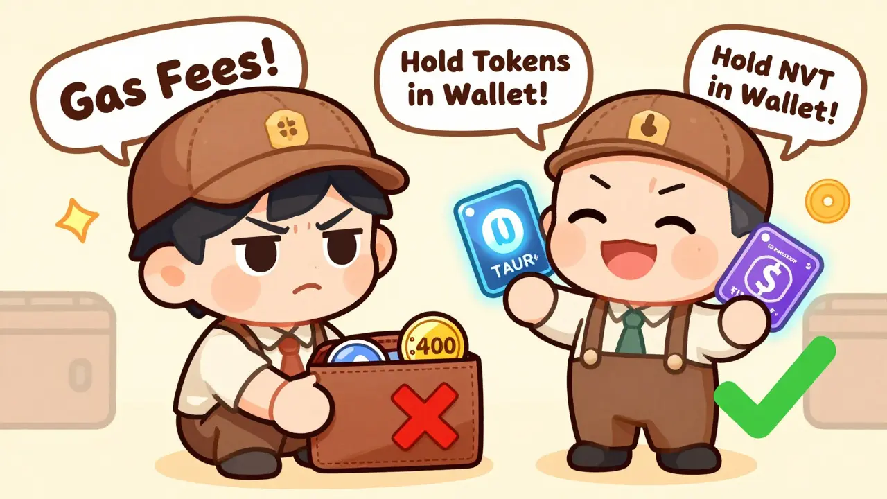 One chibi fails to meet 0 token requirement while another succeeds, with warning and success icons around them.