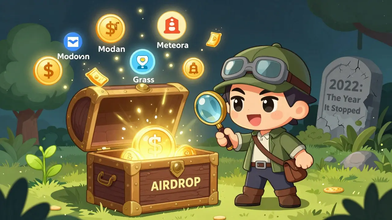 Chibi hunter examining an empty MMS treasure chest while real projects thrive nearby.