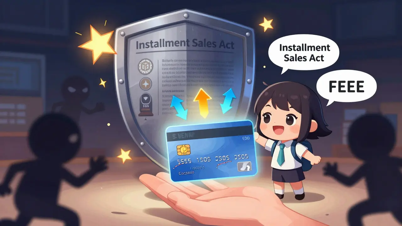 Chibi user with crypto credit card protected by regulatory shield from hidden fees