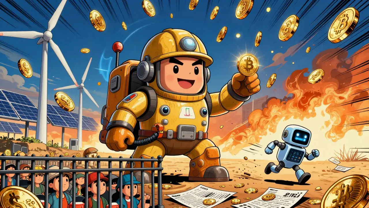 Giant miner collects Bitcoin while citizens are trapped by crypto caps and tax laws.