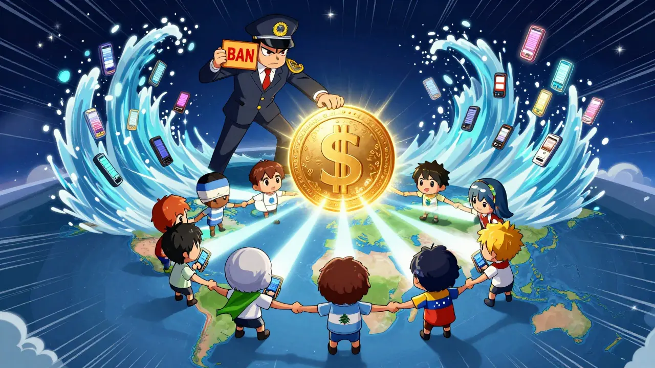 People from crisis countries connect through crypto light, overcoming a government ban.