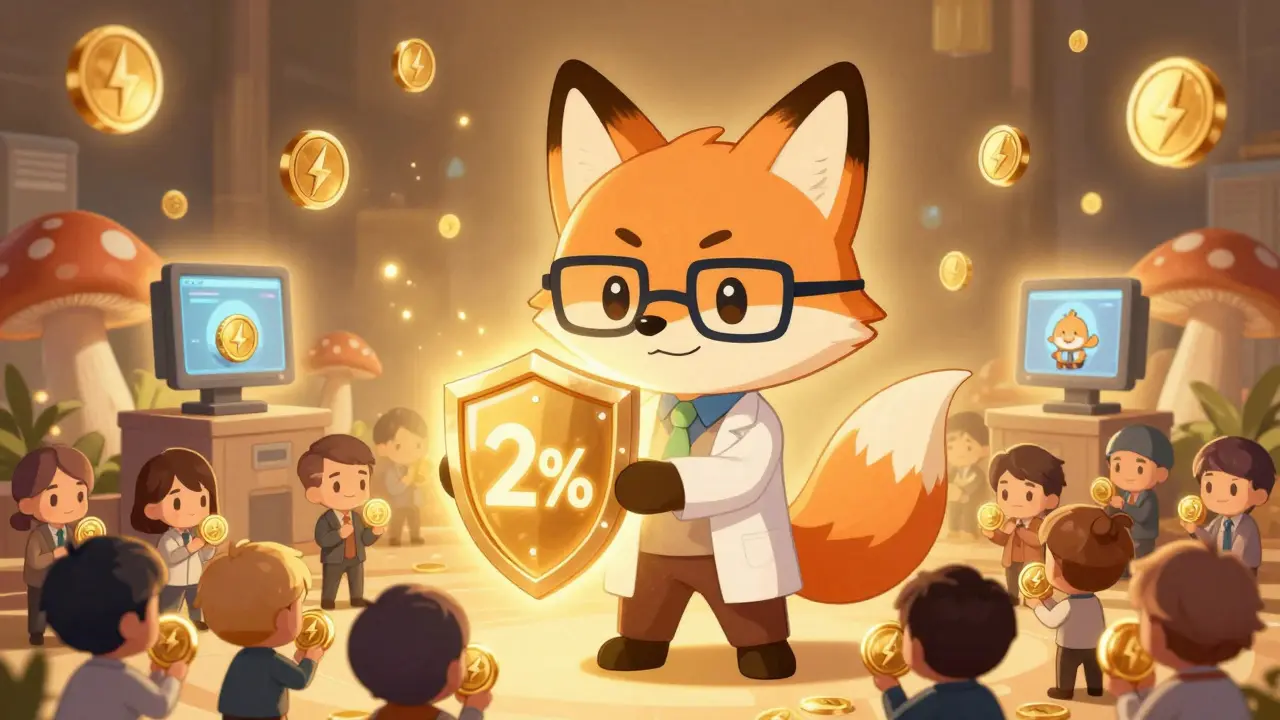 Wise fox mascot protecting users with an insurance shield amid automated validators.