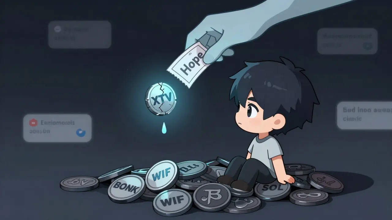 Lone chibi sitting among other tokens, staring at a fading XTV token.