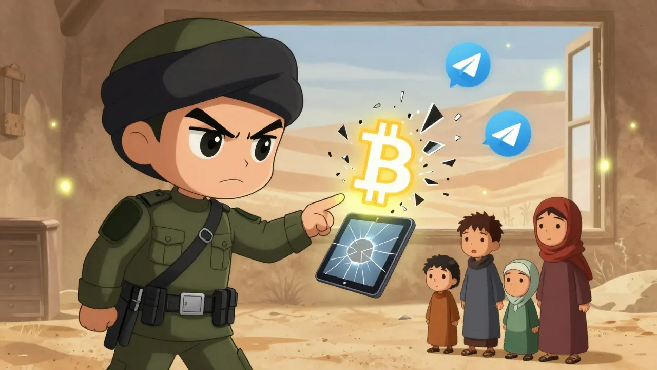 Afghan family using a hidden crypto wallet as a Taliban enforcer points in warning.