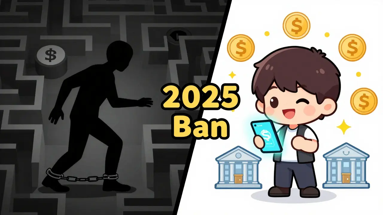 Two paths: one with chains and crypto bans, the other with a happy user using the digital yuan app safely.