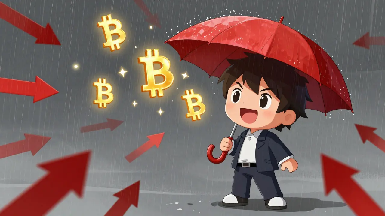 Chibi character using an umbrella to turn falling red arrows into gold coins