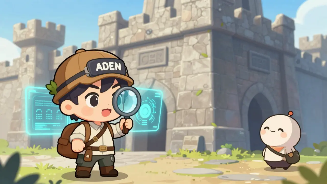 Chibi characters comparing a futuristic digital portal to a massive stone fortress