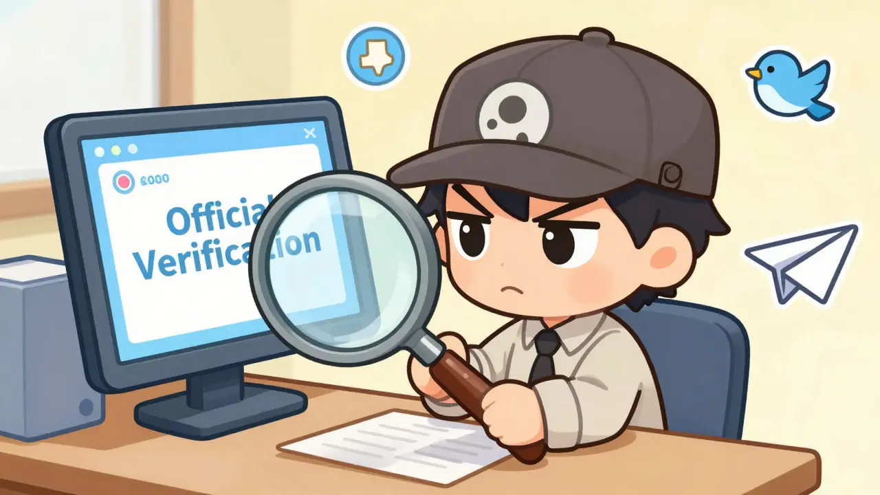 Chibi detective character using a magnifying glass to verify a digital crypto airdrop.