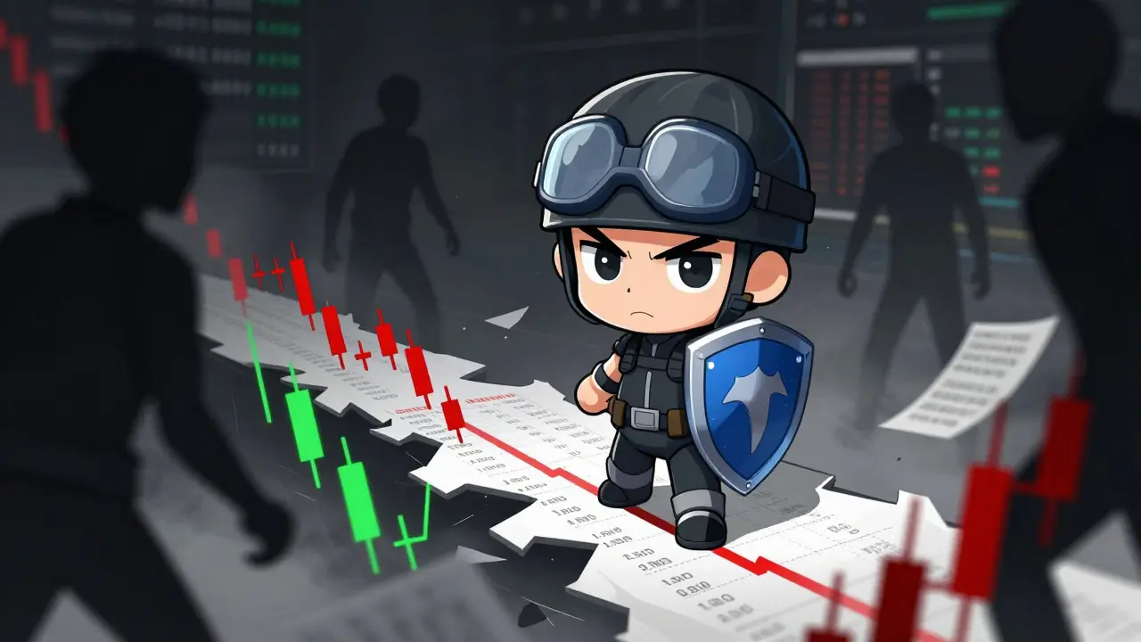 Chibi character navigating volatile crypto risks