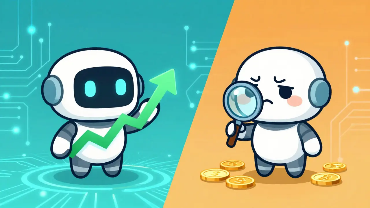 Chibi characters illustrating Solana DeFi trading and price confusion