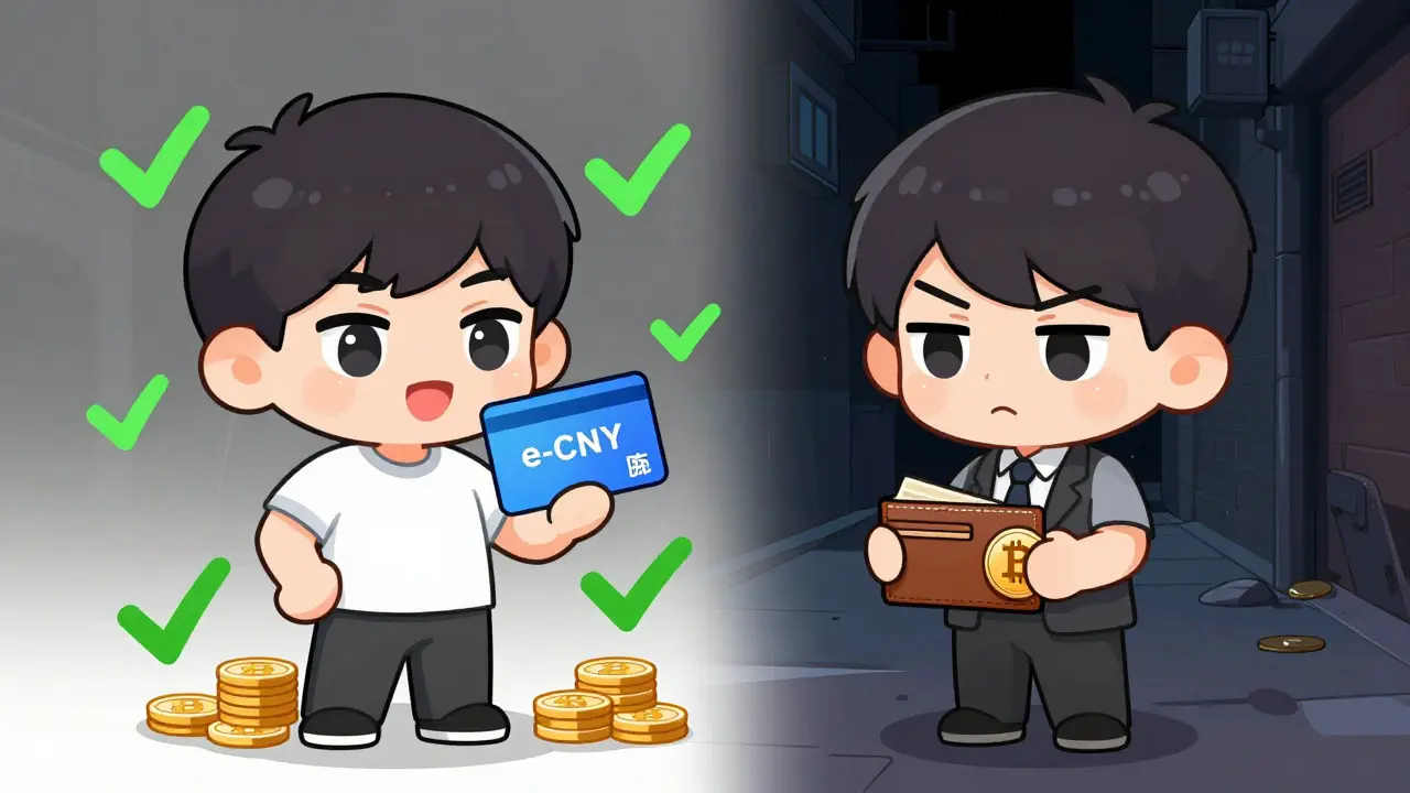 Chibi comparison of legal e-CNY vs risky crypto ownership