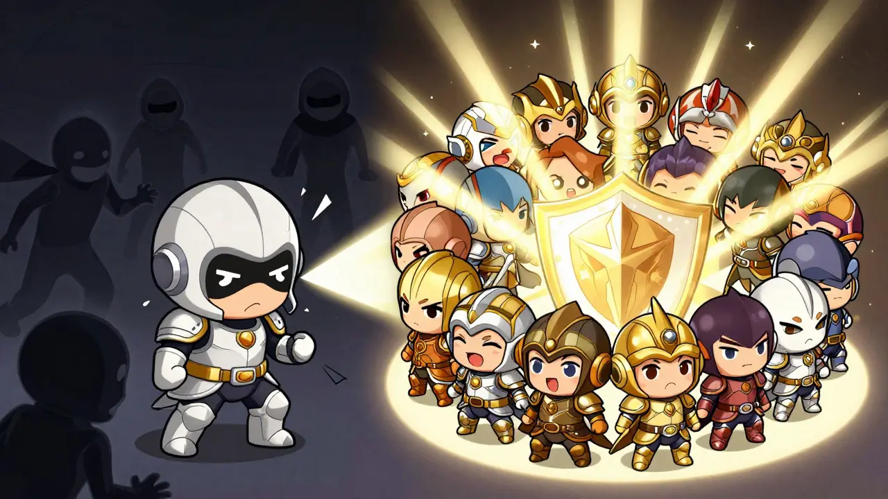 Chibi group forming a secure decentralized network defending against cyber threats.