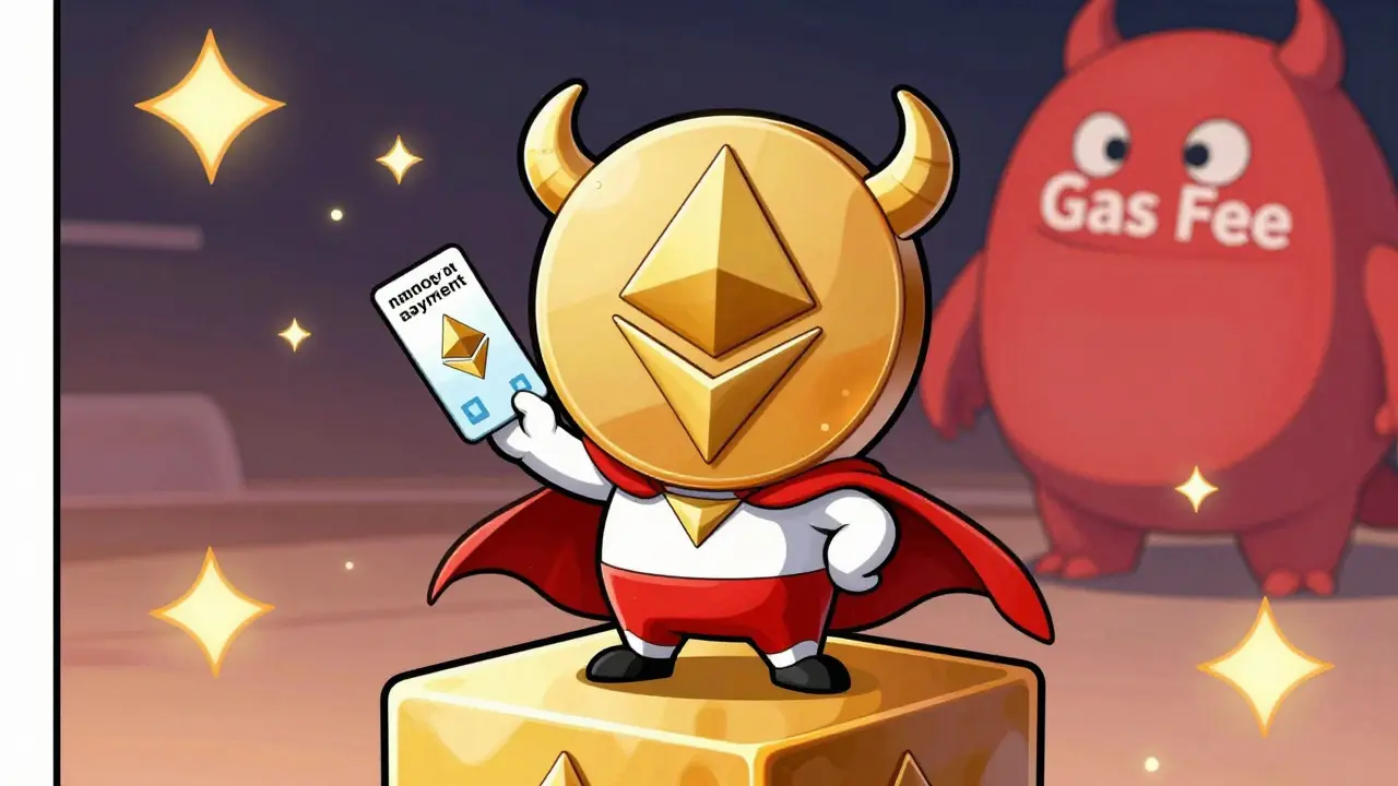 Chibi OXT token hero dodging gas fees with nanopayments on blockchain