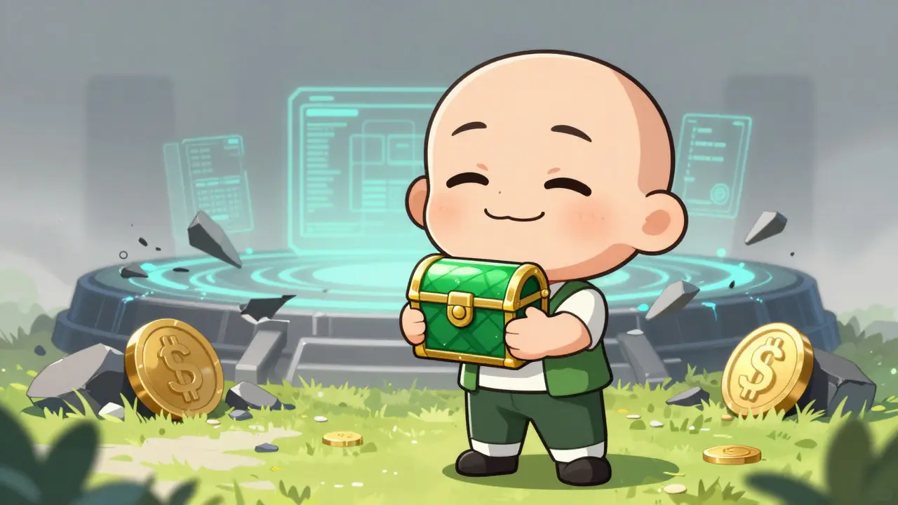 Chibi character holding safe hardware wallet