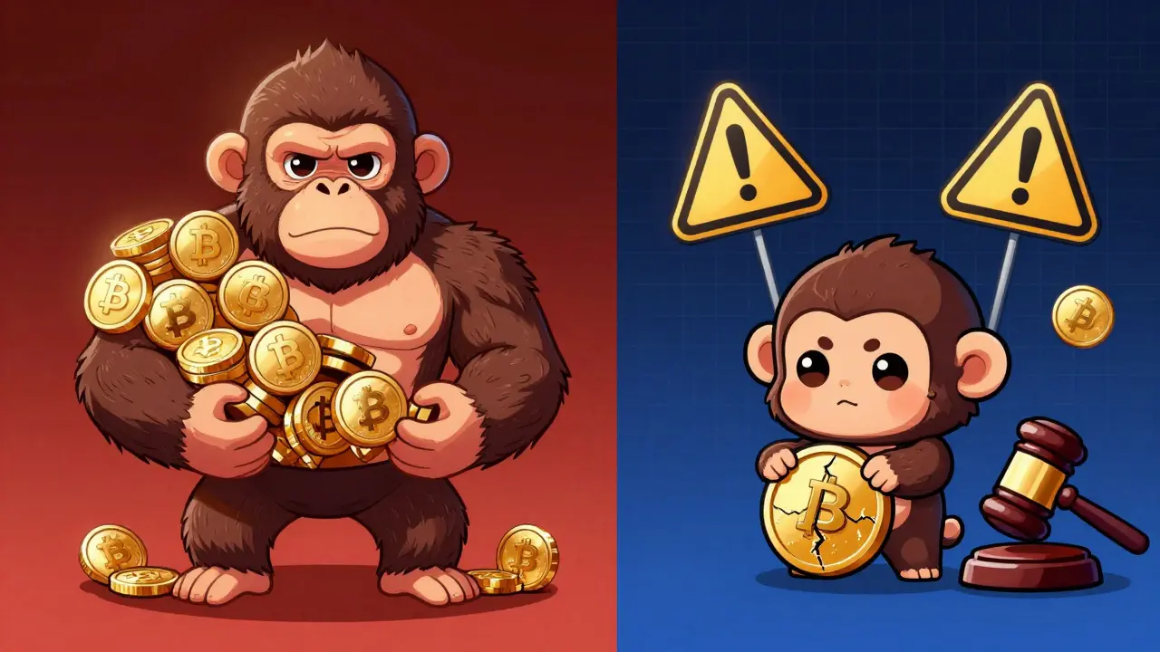 Chibi comparison of safe investing vs risky meme coin gambling