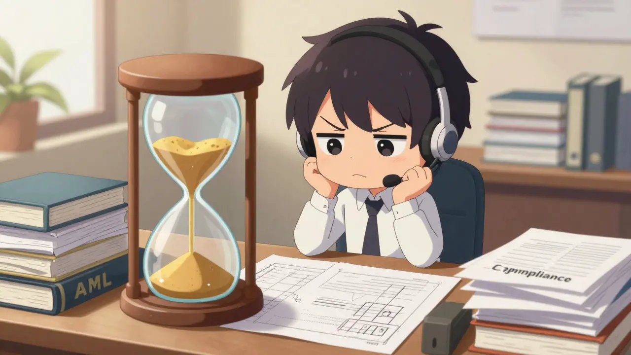 Chibi entrepreneur waiting during crypto license process