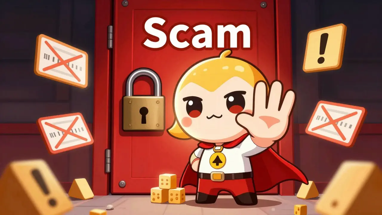 Chibi hero blocking scams and protecting crypto wallet security