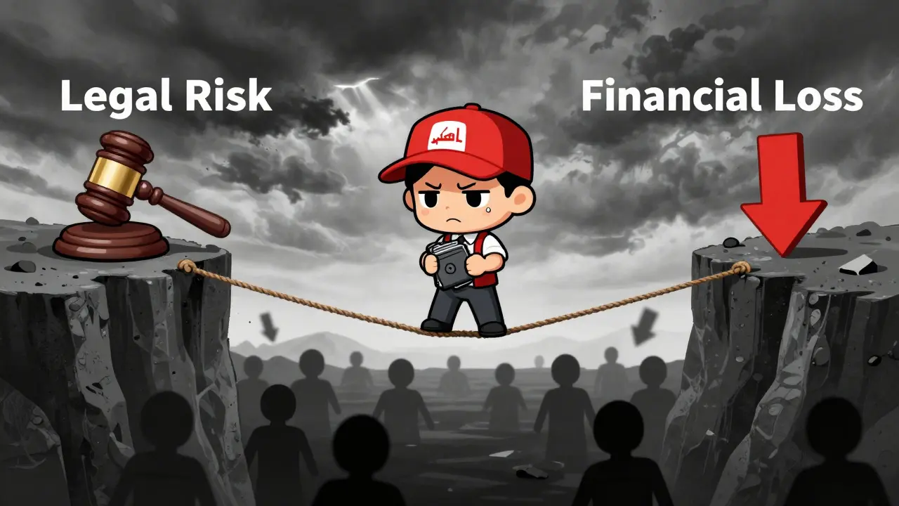 Chibi trader balancing on risky crypto tightrope