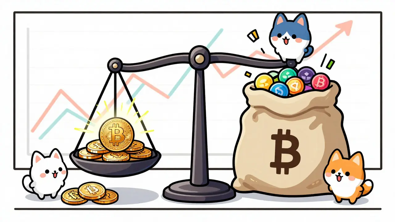 Chibi characters balancing scarce coins against inflating tokens