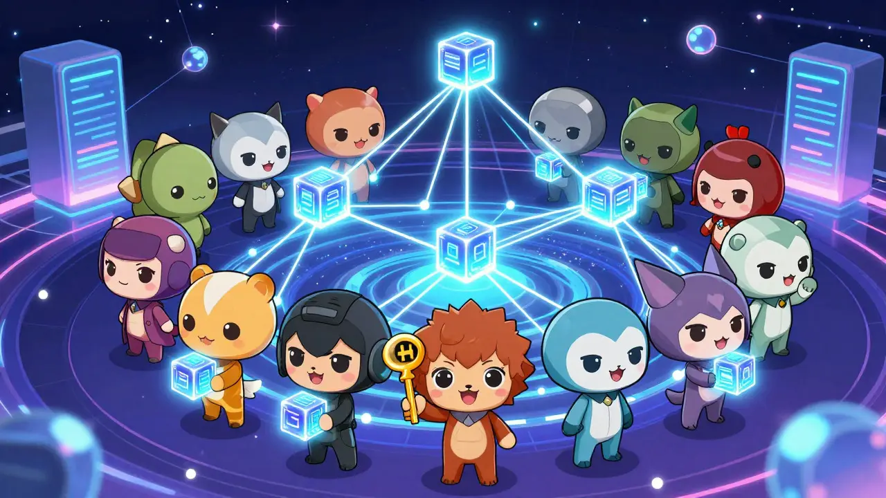 Chibi characters connected in a decentralized IPFS network