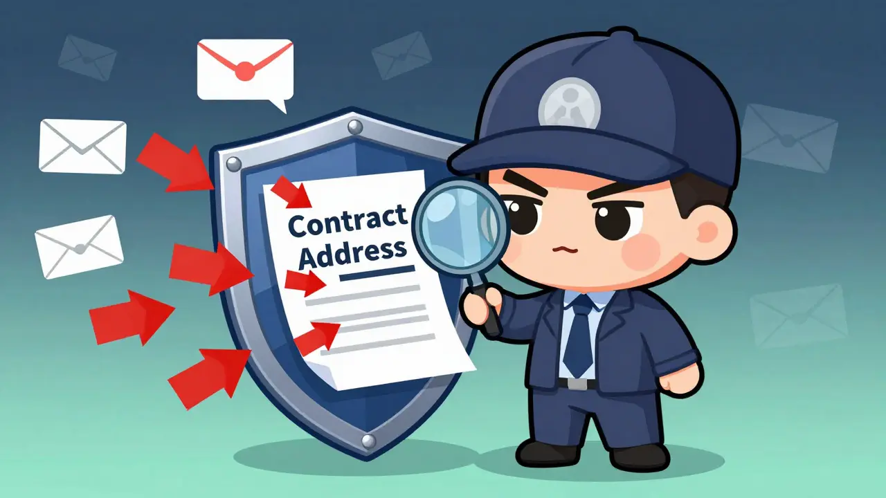 Chibi detective verifying contract addresses against scam shields