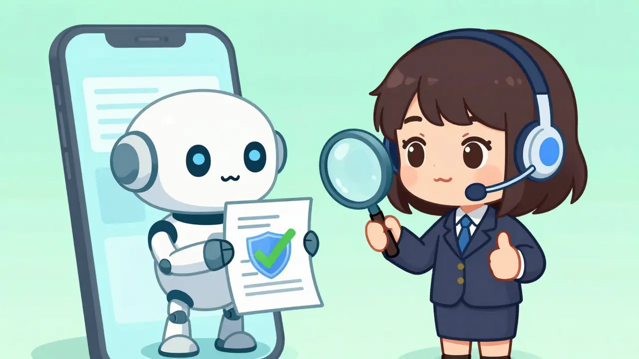 Chibi anime user receiving support from a robot checking compliance