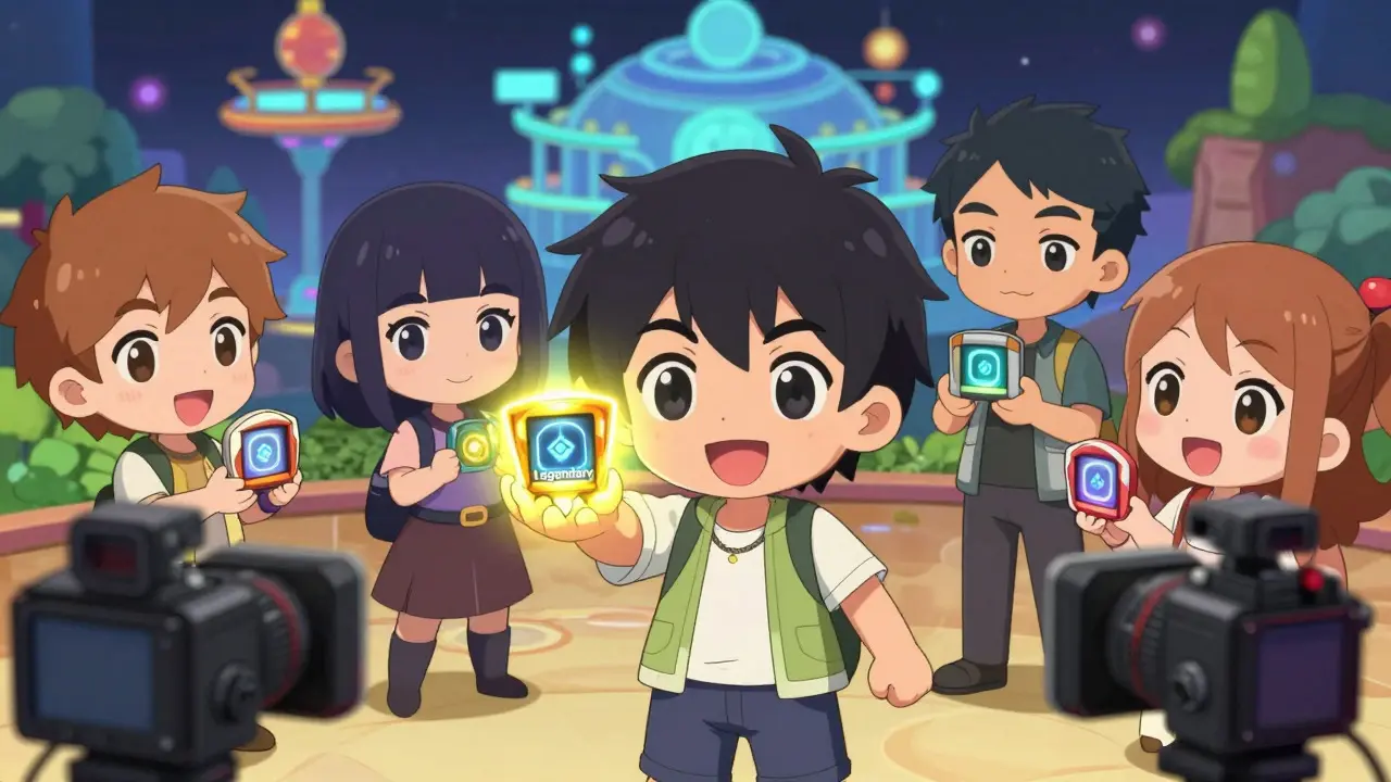 Chibi community members displaying rare Legendary NFTs in a virtual setting