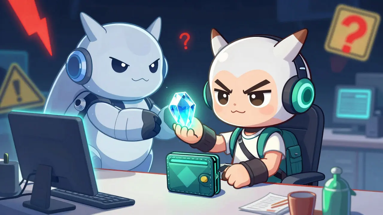 Chibi user connecting wallet to a robotic pangolin for BZZONE mining rewards