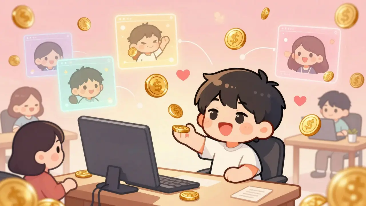 Cute chibi creator receiving tokens and support directly from fans