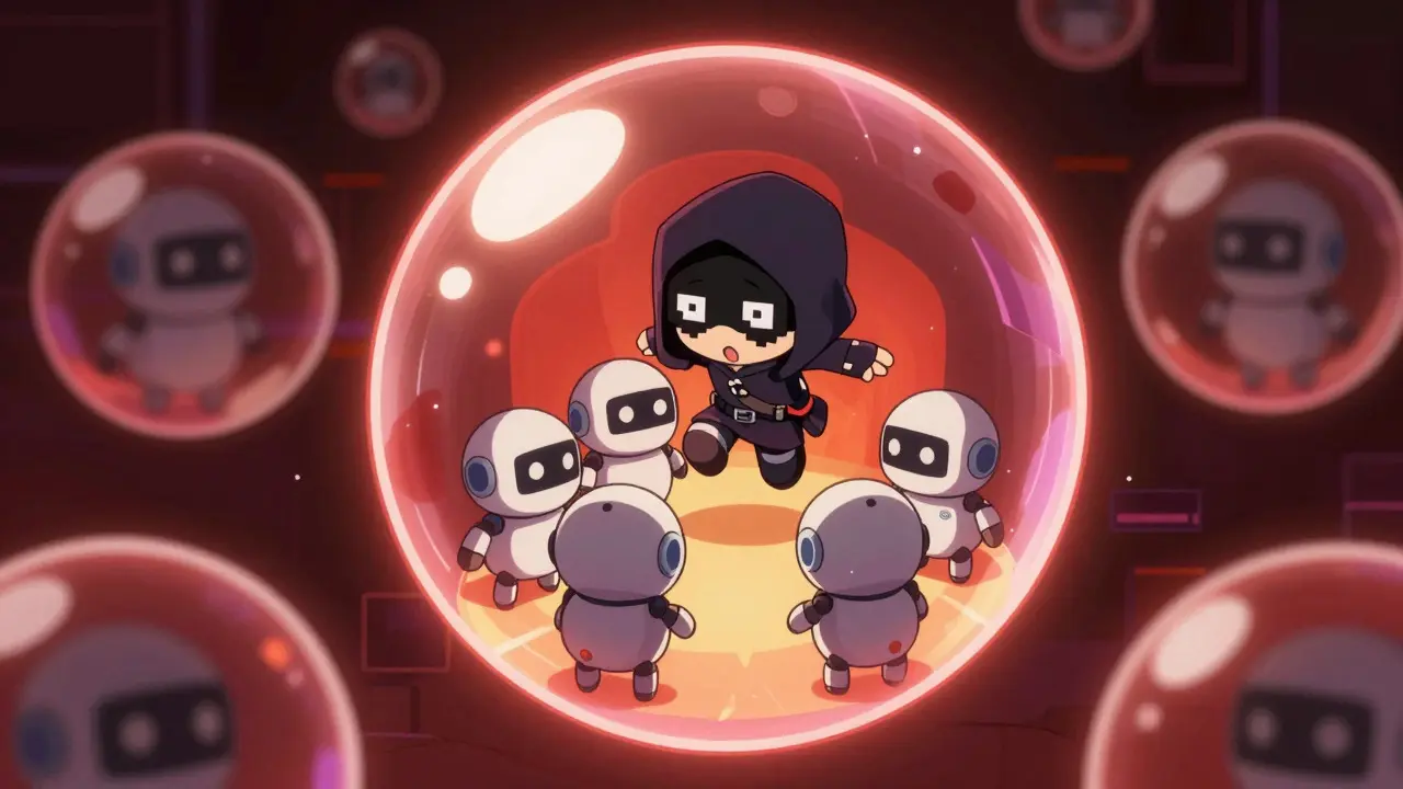 Tiny hacker attacking a vulnerable shard in chibi style
