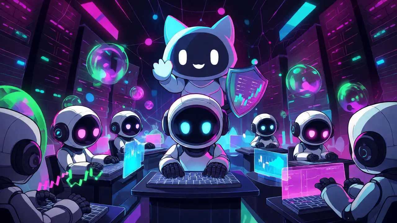 Chibi AI robots managing trades on Vanta network