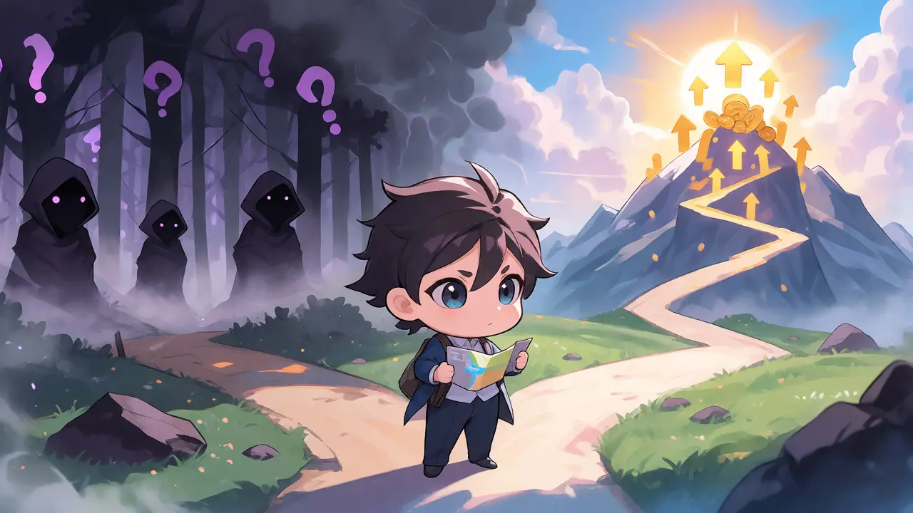Chibi investor at crossroads between risk and reward