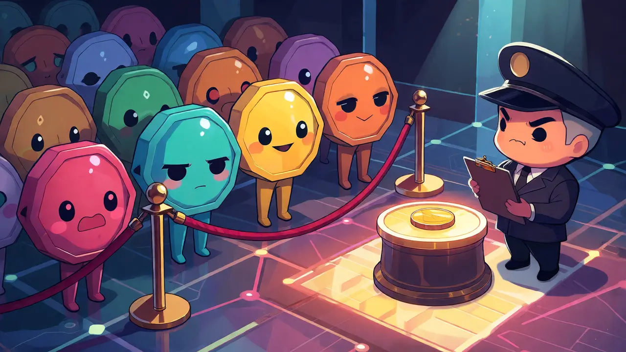 Chibi tokens waiting in line for premium listing spots.